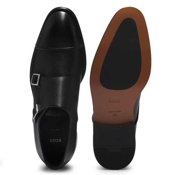 BOSS Double Strap Monk Leather Grain Shoes Size 7.5 - Picture 2 of 11